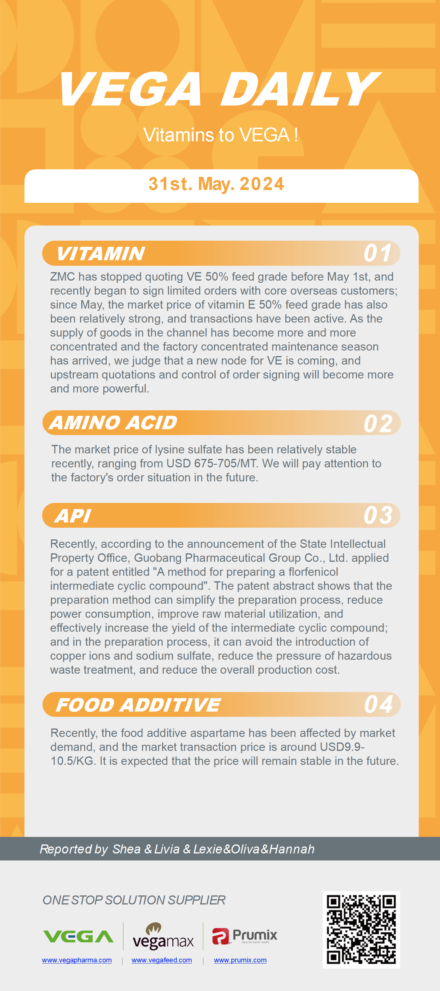 Vega Daily Dated on May 31st 2024 Vitamin Amino Acid APl Food Additives.png